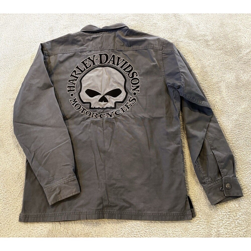 Harley Davidson Willie G Skull Snap LS Button Up Shirt Jacket Med Embroidered